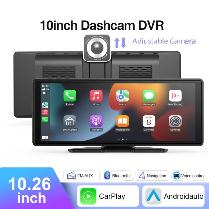 Dash Cam 10.26" con Cámara Trasera, WIFI, CarPlay y Android Auto